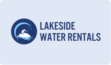 An illustration of a person riding a jet ski beside the words Lakeside Water Rentals.