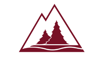 An illustration of two trees within an outline of two mountain peaks.